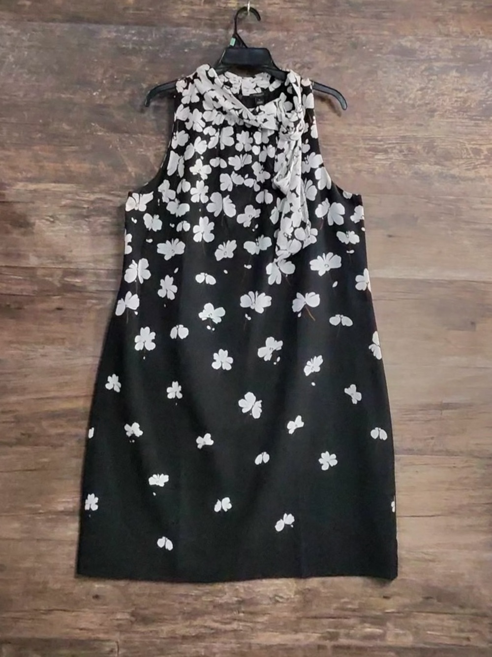 Ann Taylor Black Dress with White Floral Tie-Neck